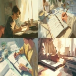 **A student at a desk writing on a planner, soft morning light, warm tones, realistic style, --ar 16:9** - <@1331803127602614274> (fast)
