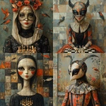 **A full-length picture of a woman with chess, mask multicolor, fish, bird, painting by Naoto Hattori, Didier Lourenço, Kelly McKernan and Hieronymus Bosch --quality 2 --stylize 750 --v 6.1** - <@1051616081585905745> (relaxed)