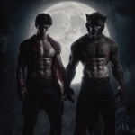 **a vampire and werewolf / in the form of two full body handsome vascular masculine men / exhibiting savage rapacious hunger / for human life spirit / brightly illuminated by / a brilliant full moon in a nighttime sky / full length view --no women, girls, females --s 50** - Image #1 <@1080572898269466724>