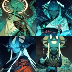**A vibrant anthropomorphic scyphozoa princess, she is wearing a intricate kimono featuring elemental water, she has a royal brooch in her hair, pale blue translucent skin, graphic novel cover, line art style, tentacle and seashell aesthetics, jelly nucleus, dark background, Kawacy, Tetsuya Nomura, Peter Mohrbacher --p 552yful --ar 2:3 --niji 6** - <@348134085279088651> (fast)