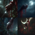 **pale dainty female hand holding a dagger glinting in moonlight, red beaded necklace dripping down her wrist --v 7.0** - <@1144852185851646012> (fast)