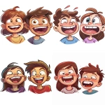 **Funny cartoon faces of a young girl and boy, laughing hard with open mouths and tilted heads, eyebrows raised, cheeks lifted, playful expressions. No background. Created Using: Clip Studio Paint, comic cartoon style, vibrant children’s colors, clean line art, humorous style, simplified design --ar 3:4 --v 6.0** - <@1380326100856737813> (relaxed)
-# Create, explore, and organize on [midjourney.com](<https://midjourney.com/imagine?from_discord=1>)