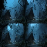 **add some large wood spiders. Add cocoons made from spider web and lots of spider webs. --ar 4:3 --v 7.0** - Variations (Region) by <@250270395821719552> (fast)
