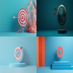 **Creative bullseye target with arrow on blue background with mock up place. Targeting and marketing concept. 3D Rendering illustration --ar 16:9** - <@1134564384883093594> (relaxed)