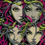 **create a pop/punk Medusa headshot in UHQ, vibrant colors with a bit of a comic book style** - Variations (Strong) by <@399726108875948042> (fast)