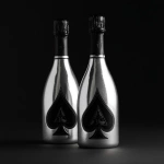 **album art cover of 2 bottles of silver ace of spades champagne bottles with a black background. The theme is party, minimalistic and black and white** - Image #3 <@858514381120602142>