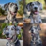 **Diamond hotdog with a female merle blue great dane outside happily playing and wearing a diamond chain** - <@1144379410347204758> (fast)