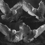 **Greyscale, realism, high contrast, defined fur pattern, snow owl in flight** - Variations (Strong) by <@1116424656908464158> (fast)