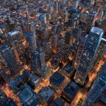 **city skyline at dusk, shot from above in an aerial shot close enough for building details (roughly two block radius). Photorealistic 8k resolution Canon EOS 5D Mark IV.** - Image #3 <@1103809599871668234>