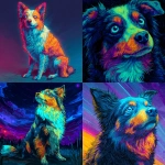 **a neon turqiose, orange , pink , fluffy Austrailian miniature shepherd x pomerainian , one blue eye, short nose, sitting , psychedelic, blue background , acid visuals , artwork in the style of Dan mumford , bright glowing image --v 7.0** - <@1006545549706666017> (fast)
-# Create, explore, and organize on [midjourney.com](<https://midjourney.com/imagine?from_discord=1>)