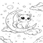 **playful cat on a crescent moon, kawaii eyes, surrounded by clouds and stars, thick outlines, white background --ar 5:7** - Image #3 <@437878260013989888>