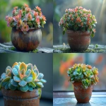 **imaginedetailed view of a potted Kalanchoe with close-up focus on leaf edges, covered in small plantlets, thick succulent texture, terracotta pot visible, soft light and realistic botanical style --ar 3:2 --v 6.0 --stylize 600** - <@1276392323688955956> (fast)
