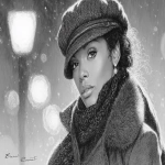 **Ernie Barnes art 8k, onely sillohuette of a woman standing on a street corner at night under a streetlight, she tried to be good, looking at men walk by, Enki Bilal art B&W tykho moon woman pulp , perfectly beautiful people haute couture, bokeh, --chaos 99 --ar 8:5 --exp 50 --stylize 750** - Image #2 <@843177938186797076>