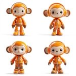 **3D cartoon orange monkey character, big round head, short stubby legs, asymmetrical ears (one larger), humanoid clothing proportions, shiny textures, stylized but realistic materials, toy-like appearance, standing in neutral pose, white background style cute** - Variations (Strong) by <@1233005194753609839> (fast)
-# Create, explore, and organize on [midjourney.com](<https://midjourney.com/imagine?from_discord=1>)