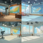 **a weather studio in a cartoon-realistic style. There's a weather map on the right side, facing the camera, with an imaginary country on it. No writing or signs on it. The lighting is typical TV studio. Minimalistic interior. There is not much more than the weathermap straight on the wall --v 7.0** - <@914174626379235358> (fast)
-# Create, explore, and organize on [midjourney.com](<https://midjourney.com/imagine?from_discord=1>)