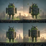 **<https://s.mj.run/rWcFtaYzAZ8> Android Robot made of mobile phones, crowd of people looking up at it, green malware bugs trying to get inside it, green lasers trying to pull robot down, cityscape, photorealistic, magic hour** - Variations (Strong) by <@1048326817838280714> (fast, stealth)