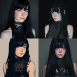 **An extremely pale skinned aasimar with neat, long jet black hair and bangs. She has subtle black freckles on her face and piercing bright blue eyes. She carries herself with a refined, elite air but she has kindness and warmth on her face. She is wearing all-black leather tank top that goes all the way up her neck with a lace pattern etched into the leather. She is a cleric of the the grave. Do this in the style of dungeons and dragons illustration portraiture.** - <@878478340170866709> (fast)