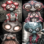 **shhhh humanoid alien creature, the queen of the inflated balloon head, large round bulging eyes, cinematic lighting --ar 2:3 --p 36k5xl9 --exp 50 --sref 89616974 --v 7.0 --sv 4** - <@1018138887199129620> (relaxed)