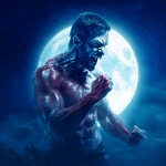 **a werewolf / in the form of a full body handsome vascular masculine man / exhibiting savage rapacious hunger / for human life spirit / brightly illuminated by / a brilliant full moon in a nighttime sky / full length view --no women, girls, females --s 50** - Image #1 <@1080572898269466724>