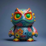 **vinyl toy colourful japanese art yokai kappa from a coral reef with psychic mind powers of esp and green led digital eyes, and many japanese art patterns glossy --v 7.0** - Image #4 <@1014981691850371152>