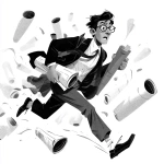 **An Asian architect running in panic, late of meeting, rolls of drawings in hands.** - Image #1 <@1092474416023224360>
