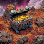 **cifi comic book style, futuristic chest, full of gold coins, on crater planet, scifi comic book style** - Image #3 <@186377350642925568>