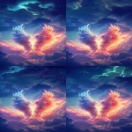 **A pair of angelic wings floating in the sky, surrounded by clouds and sunsets, in a cartoon style with cute, dreamy colors, suitable for a wallpaper or mobile phone background. --v 6.0 --s 250 --ar 46:103** - Pan Up by <@756269320539209761> (fast)