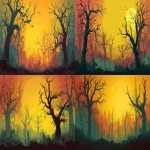 **spooky halloween forest background, yellow and red colors, vector flyer style, --ar 16:9** - Remix (Strong) by <@1171826476224614466> (fast)
