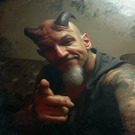 **<https://s.mj.run/21J5H8W1jew> as a chill devil pointing at the viewer --ar 3:4** - Image #4 <@809065670557564979>