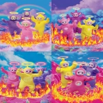 **Datanic ritual involving Teletubbies. --p uktsbu8 --v 7.0 --ar 2:3 --s 50** - Variations (Strong) by <@1052958752749387917> (relaxed)