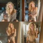**Ultra-realistic photo of a 21-year-old blonde woman taking a mirror selfie in her bedroom. Long wavy blonde hair, glowing skin, and soft natural makeup. She’s holding her iPhone, posing confidently with a playful, teasing smile. WORKING ON A CAR Wearing a cozy off-the-shoulder top and fitted shorts, showing a fun, relaxed vibe. Warm daylight streams through the window, creating natural highlights and soft shadows. The mirror reflection is sharp and detailed, captured to look like a modern iPhone photo, with crisp focus, lifelike textures, natural depth of field, --s 250** - <@231984628037058561> (fast)