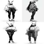 **A full-body black-and-white illustration in a vintage anime style. The person has long hair flowing down their back and is wearing an oversized shirt. Underneath, they are wearing tight dark-colored jeans and high heels. Their head is a rabbit robot. --ar 29:64 --v 7.0** - <@852041915598635039> (fast)
-# Create, explore, and organize on [midjourney.com](<https://midjourney.com/imagine?from_discord=1>)