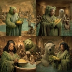 **Oprah Winfrey and a green bear holding corn in a luxury 5 star hotel spa with poor weak African villagers stumble in the indoor hot tub and pool** - Remix (Strong) by <@846201883139375114> (turbo)
