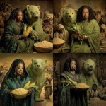 **Oprah Winfrey and a green bear holding corn in a luxury 5 star hotel spa with poor weak African villagers stumble** - Remix (Strong) by <@846201883139375114> (turbo)