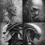 **black and white photograph / of a ripped alien man / infused with massive biomechanical tendrils / etched with intricate textures / heavy industrial aesthetics / dark futuristic fantasycore / eerie / foreboding / grainy / gritty / grungy / macabre / menacing / mysterious / ominous / phantasmagorical / strange / uncanny** - <@1080572898269466724> (relaxed)