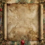 **Short wide parchment scroll centered in frame, vintage aged paper texture, ornate red and green decorative border on top and bottom, Victorian Christmas aesthetic, crimson wax seal on bottom right, scroll curled at left and right ends, plenty of empty space above and below for design elements, warm glow, isolated on clean background, 16:9 aspect ratio --ar 16:9 --v 6.0** - Image #2 <@1101284427277017178>