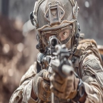 **a modern infantry soldier aiming a rifle on the battlefield, three-quarter side angle, face partially obscured by helmet and goggles, contemporary tactical gear with no identifiable insignia or patches, anonymous modern military equipment, focused posture, shallow depth of field, natural daylight, realistic environment with earth and debris, cinematic but clean realism, ultra-high-resolution photorealistic military imagery, editorial style, no national markings, no logos, no unit identifiers --ar 3:2 --q 2 --s 130 --raw --v 7.0** - Upscaled by <@1316769186084552714> (fast)