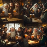 **Gandalf and burly dwarven warriors from the hobbit sharing laughs and pints at trivia night in a tavern, dungeons and dragons art** - <@245803813255118849> (fast)
-# Create, explore, and organize on [midjourney.com](<https://midjourney.com/imagine?from_discord=1>)