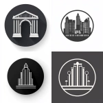 **vector icon representing broadway and the theater,, clean circle layout, minimalist sacred geometry, dark grey, white background, clarity and alignment, OS design aesthetic --v 6.1** - <@1101835891716133034> (fast)