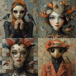 **A full-length picture of a woman with chess, mask multicolor, fish, bird, painting by Naoto Hattori, Didier Lourenço, Kelly McKernan and Hieronymus Bosch --quality 2 --stylize 750 --v 6.1** - <@1051616081585905745> (relaxed)