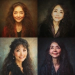**Yoshiko, a Japanese woman in her mid-50s. She has long, wavy hair and strikingly large eyes, smiling with a deep gaze. She has a slightly plump figure. Portrait. Oil painting style. --v 7.0** - <@1105655477741813870> (fast)