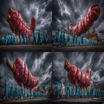 **A lively outdoor scene of a giant Thanksgiving Day parade balloon shaped like a detailed, anatomically accurate but friendly-looking human colon floating above a city street. The balloon is held by a large group of people in coordinated formation, dressed as various healthcare professionals doctors, nurses, surgeons, and lab technicians all smiling and guiding the balloon with ropes. A storm is brewing overhead, dark swirling clouds, high winds tugging at the balloon, dramatic lighting, rain beginning to fall, yet the parade continues with determination. Realistic lighting, crowd in the background, photojournalistic style, ultra-realistic photography, taken from a low angle showing the massive scale of the colon balloon, dynamic perspective, colorful parade uniforms, depth of field, crisp details --ar 16:9** - Variations (Strong) by <@1138484847065698314> (fast)