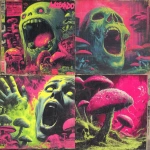 **early 1970s horror B-movie poster style UK bassline cover art, acid rave theme, dripping random objects with tongues out and sweat, chaotic mushrooms, exaggerated lighting, VHS grain, neon green and pink palette, hand-painted airbrush textures, campy sci-fi horror vibe, glowing outlines, dramatic composition, inspired by Phatworld, Mozey, Interplanetary Criminal, --ar 1:1 --v 7.0 --s 850 --q 2 --raw** - <@289277077293760513> (fast)