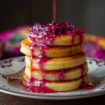 **Sunrise Stack Pancakes: Fluffy stacks drizzled with tart ridge-berry syrup that glitters like dawn. --v 7.0** - Image #4 <@888546328244801596>