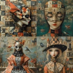 **A full-length picture of a woman with chess, mask multicolor, fish, bird, painting by Naoto Hattori, Didier Lourenço, Kelly McKernan and Hieronymus Bosch --quality 2 --stylize 750 --v 6.1** - <@1051616081585905745> (relaxed)