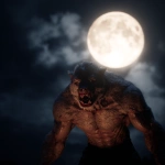 **a werewolf / in the form of a full body handsome vascular masculine man / exhibiting savage rapacious hunger / for human life spirit / brightly illuminated by / a brilliant full moon in a nighttime sky / full length view --no women, girls, females --s 50** - Image #2 <@1080572898269466724>