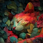 **a red and green leafs painting about nature, sleeping anime kawai cats and mixed more colourful abstract more street art mesh red cat more present** - Image #1 <@1103302811522977882>