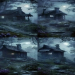 **<https://s.mj.run/7DEPwZwHTbc> old aged small hut on a hill, deep in the woods, forest, foggy moonlight, windy, style of foreshortening techniques, dynamic pose, high contrast, photo grade, 16K, HDR, --ar 9:20 --v 6.0** - Variations (Subtle) by <@346339918877818883> (fast)
