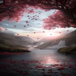 **blueprint Heavenly wonderland valley,Wide shot,Eye-level view,Cascading waterfalls, serene river, abundant pink cherry blossoms, mossy green hills, distant misty mountains, numerous pink/red butterflies + Hanging blooms, falling petals on water, sparkling light particles, ethereal mist,Butterflies fluttering, water flowing,Magical sunlit daytime,Distant misty mountains, glowing sun background,Ethereal, idyllic, dreamlike, vibrant atmosphere,Hyperrealistic photography, fantasy illustration, luminous style,Ultra-detailed, 8K quality,Bright ethereal sunlight, soft highlights lighting,Soft pinks, blues, greens, red butterflies, golden light colors --ar 9:16 --v 6.0 --s 250 --p hzbw227** - Upscaled (Creative) by <@1310799197464821800> (fast)