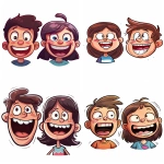 **Cartoon faces of a laughing boy and girl, both with wide open mouths, squinted eyes, big smiles, rosy cheeks, no background. Bright colors, childlike style, super funny expressions. Created Using: Procreate cartoon brushes, kids sticker style, bold outlines, expressive cartoon features, vivid tones, simplified round shapes, cheerful comic layout --ar 4:5 --v 6.0** - <@1380326100856737813> (relaxed)